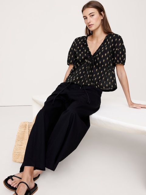 Cotton Tie-Front V-Neck Top