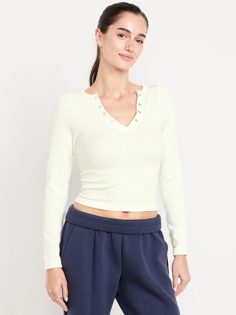 Exhale Seamless Cropped Henley Top