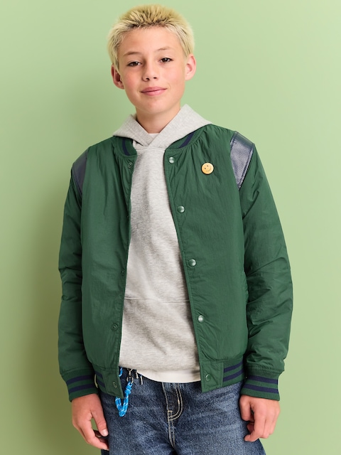 Water-Resistant Vintage-Style Bomber Jacket for Boys