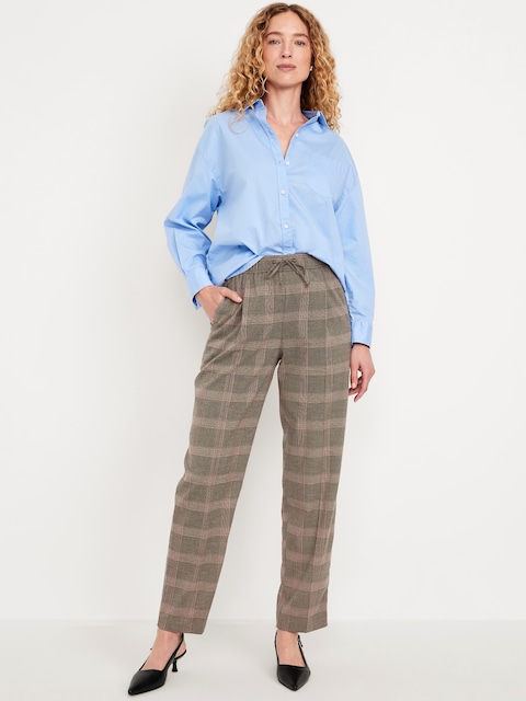 High-Waisted Billie Straight Plaid Ankle Trouser