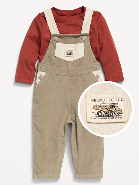 Long-Sleeve T-Shirt and Corduroy Overalls Set for Baby