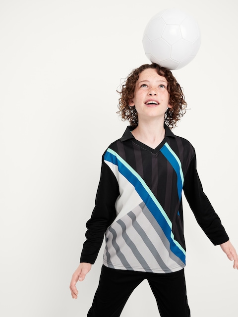 Oversized Long-Sleeve Collared Soccer Top for Boys