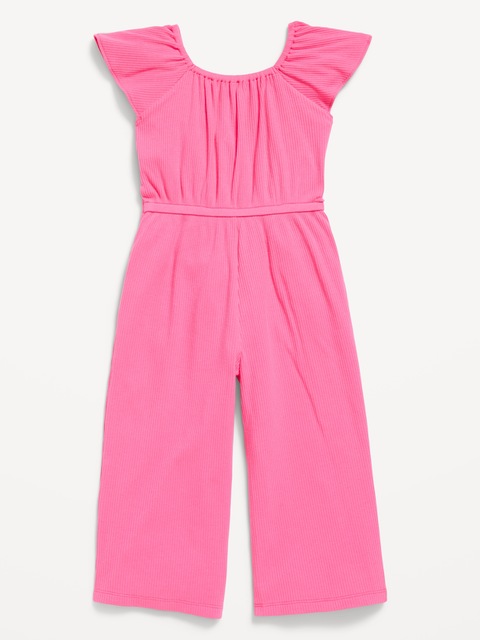 Flutter-Sleeve Ribbed Jumpsuit for Toddler Girls