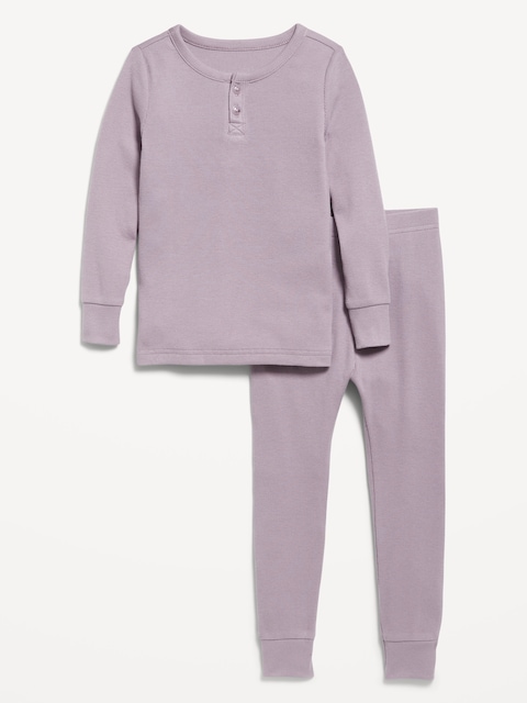 Snug-Fit Ribbed Henley Pajama Set for Toddler & Baby