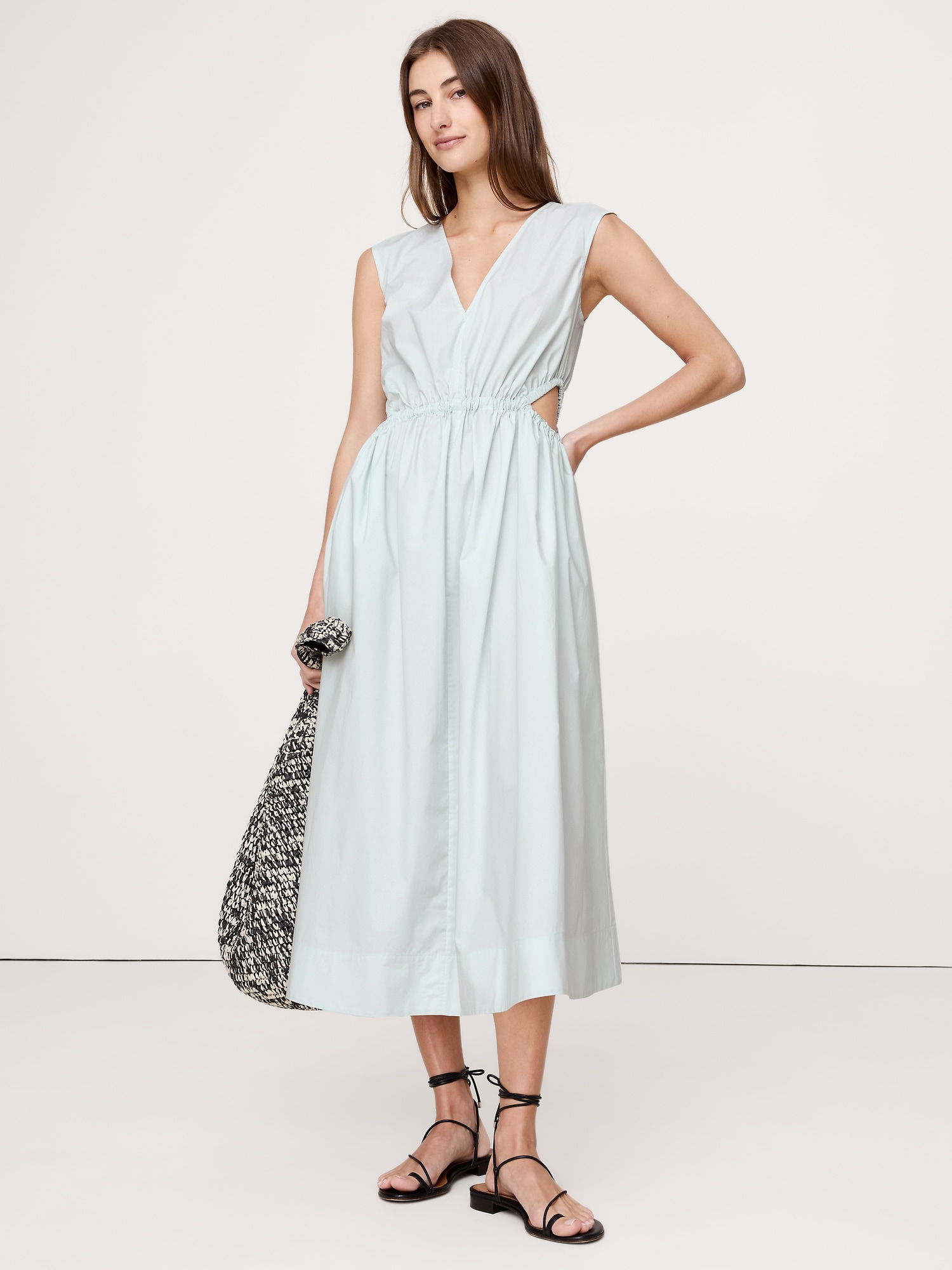 Cotton Poplin Side Cut-Out Midi Dress