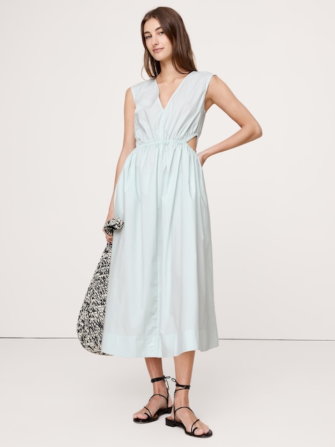 Cotton Poplin Side Cut-Out Midi Dress