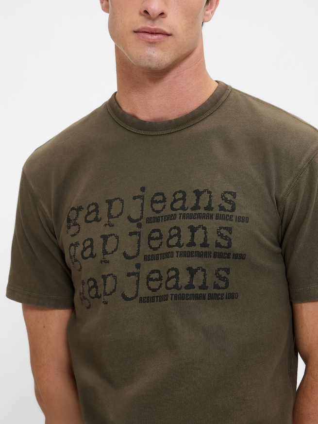 ヘビーウェイト デニム GAPロゴ クロップドTシャツ-3