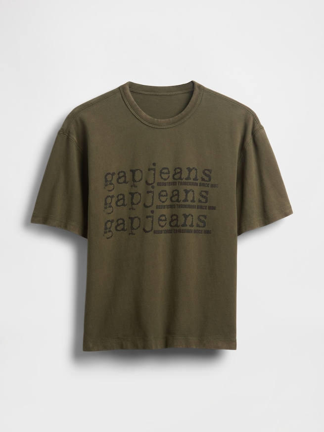 ヘビーウェイト デニム GAPロゴ クロップドTシャツ-4