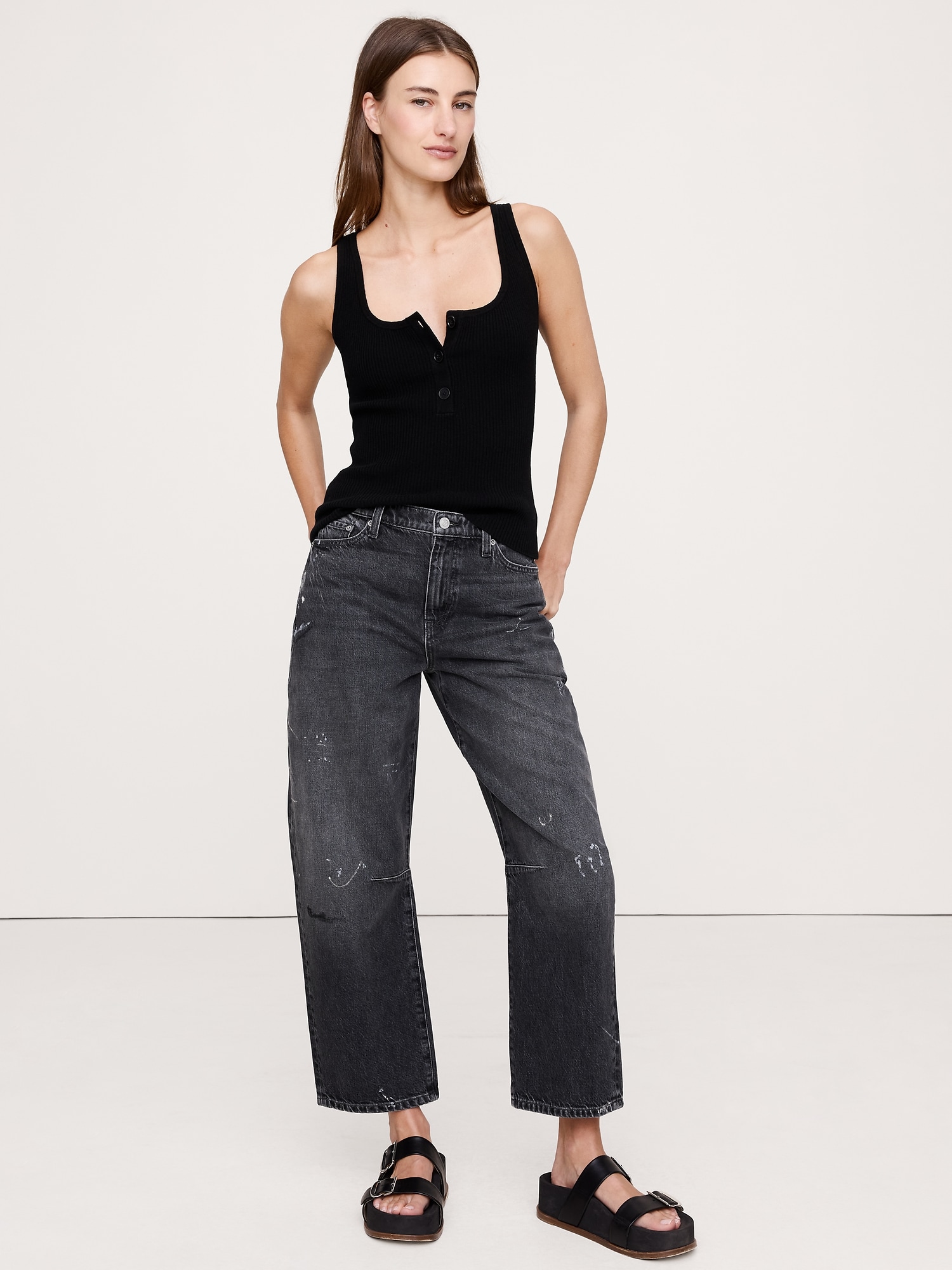 Merino-Cotton Blend Henley Tank