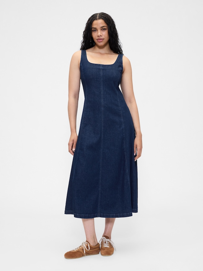 デニム スクエアネック マキシワンピース-4