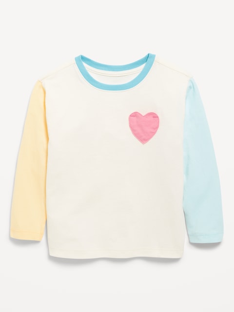 T-SHIRT À MANCHES LONGUES AVEC POCHE EN FORME DE CŒUR POUR TOUTE-PETITE FILLE