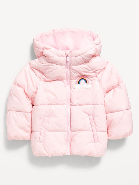 Water-Resistant Embroidered Puffer Jacket for Toddler Girls