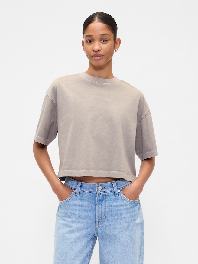 オーバーサイズ クロップド クルーネックTシャツ-0