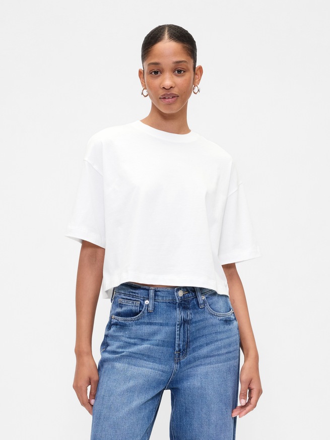 オーバーサイズ クロップド クルーネックTシャツ-0