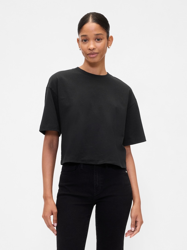 オーバーサイズ クロップド クルーネックTシャツ-0