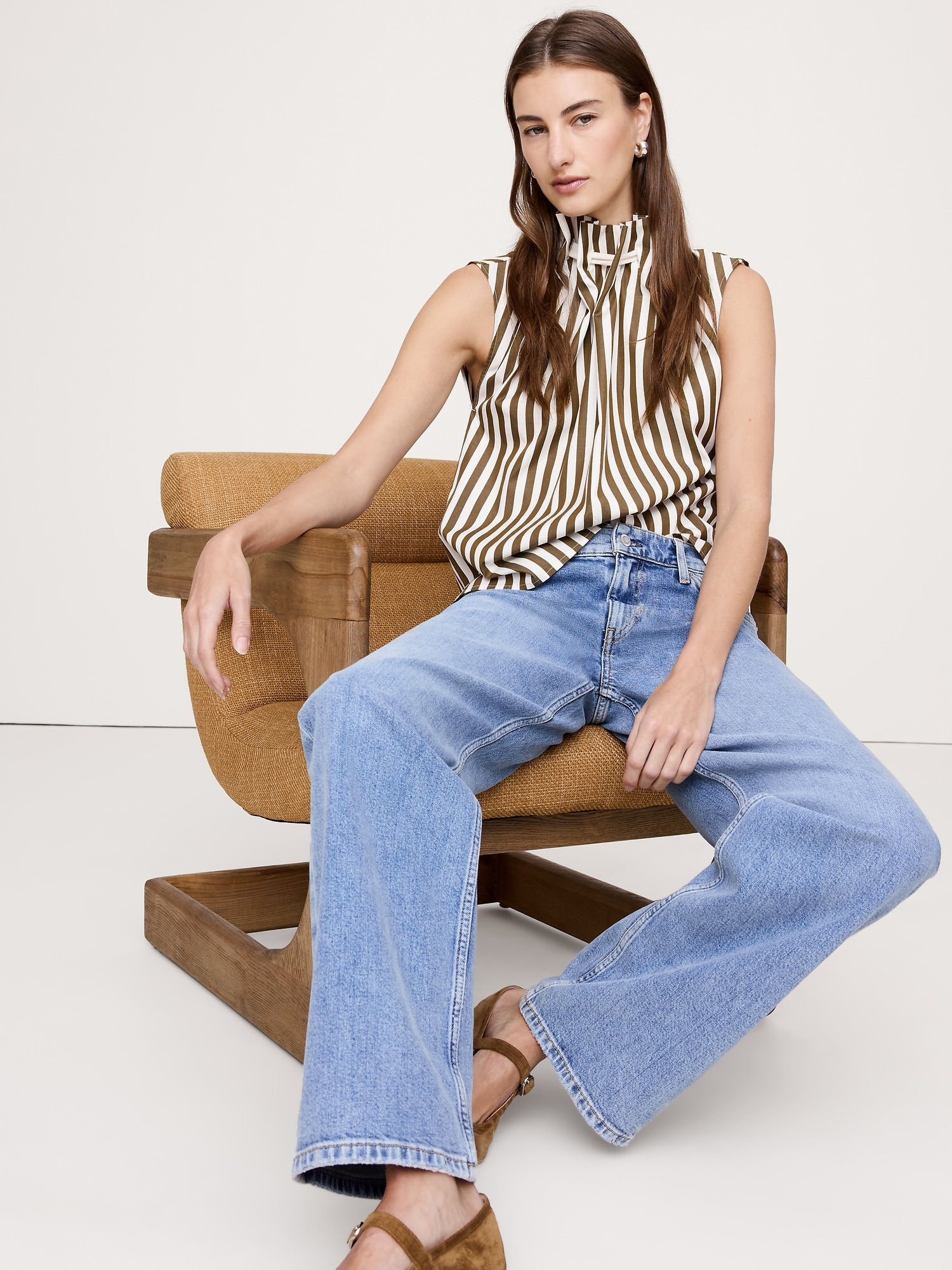 HAUT EN POPELINE DE COTON À ENCOLURE FRONCÉE