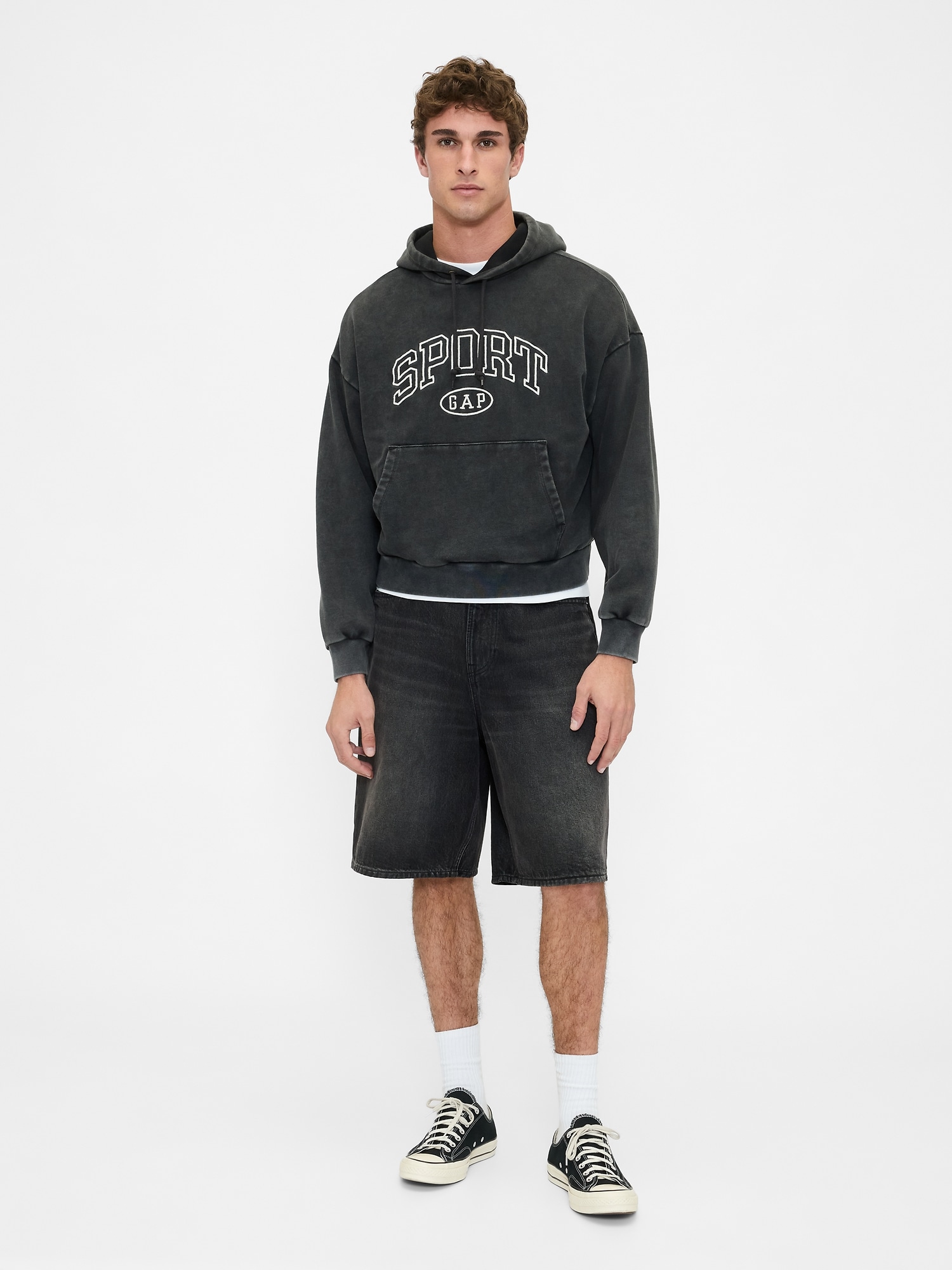 ヘビーウェイト オーバーサイズ クロップド GAPロゴパーカー-1