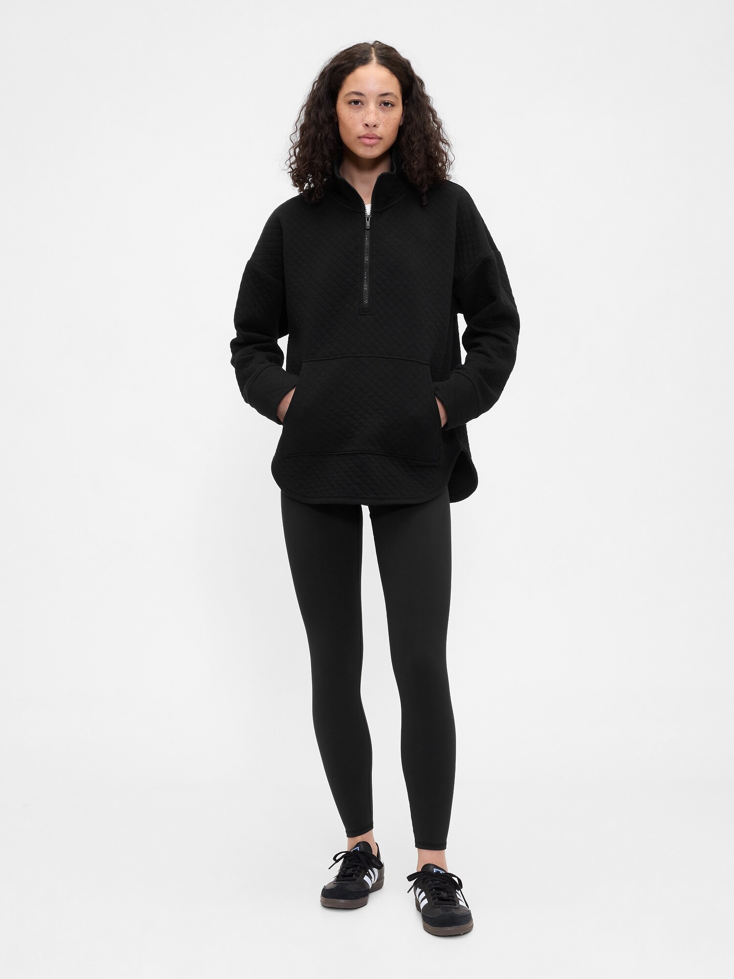GapFit オーバーサイズ キルティング 1/4ジップアップ ジャケット-2