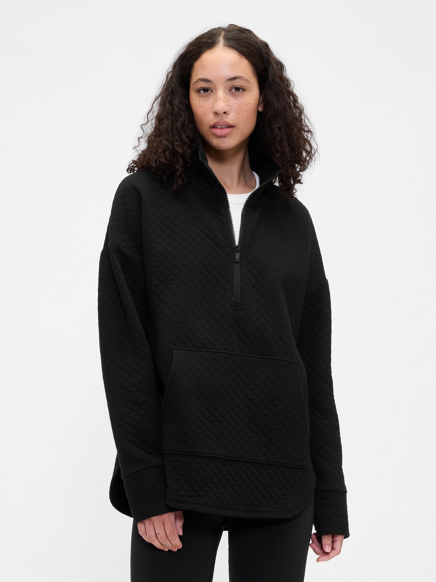 GapFit オーバーサイズ キルティング 1/4ジップアップ ジャケット-0
