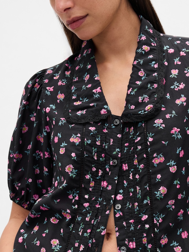 パフスリーブ 襟付きトップス-3