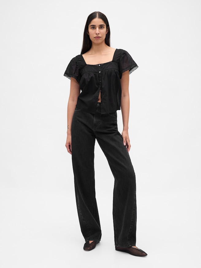 レーストリミング スクエアネック トップス-1