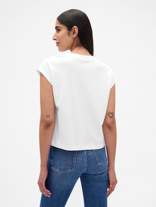 スーピマ® コットン リラックスフィット クロップドTシャツ-2