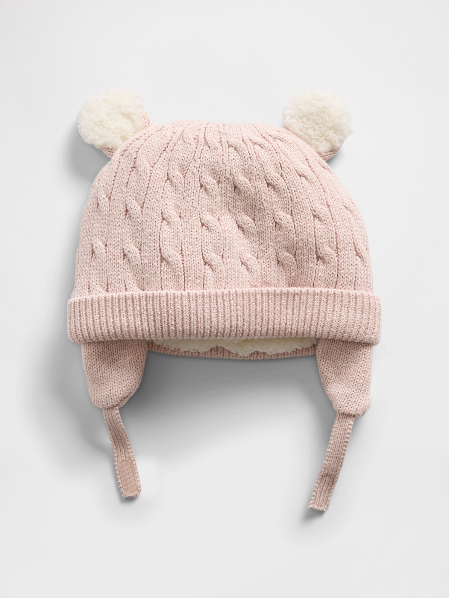 Baby Sherpa-Lined Cable-Knit Bear Beanie