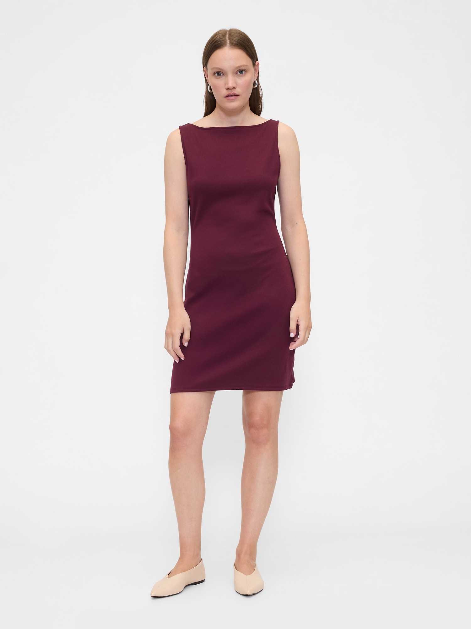 Modern Ribbed Boatneck Mini Dress