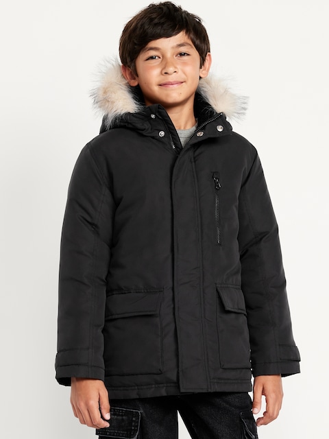 Water-Resistant Faux-Fur Hooded Parka Jacket for Boys