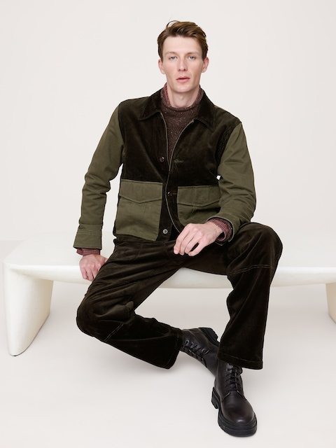 VESTE EN TOILE ET VELOURS CÔTELÉ