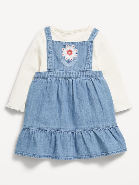 Long-Sleeve Ribbed T-Shirt and Chambray Dress Set for Baby