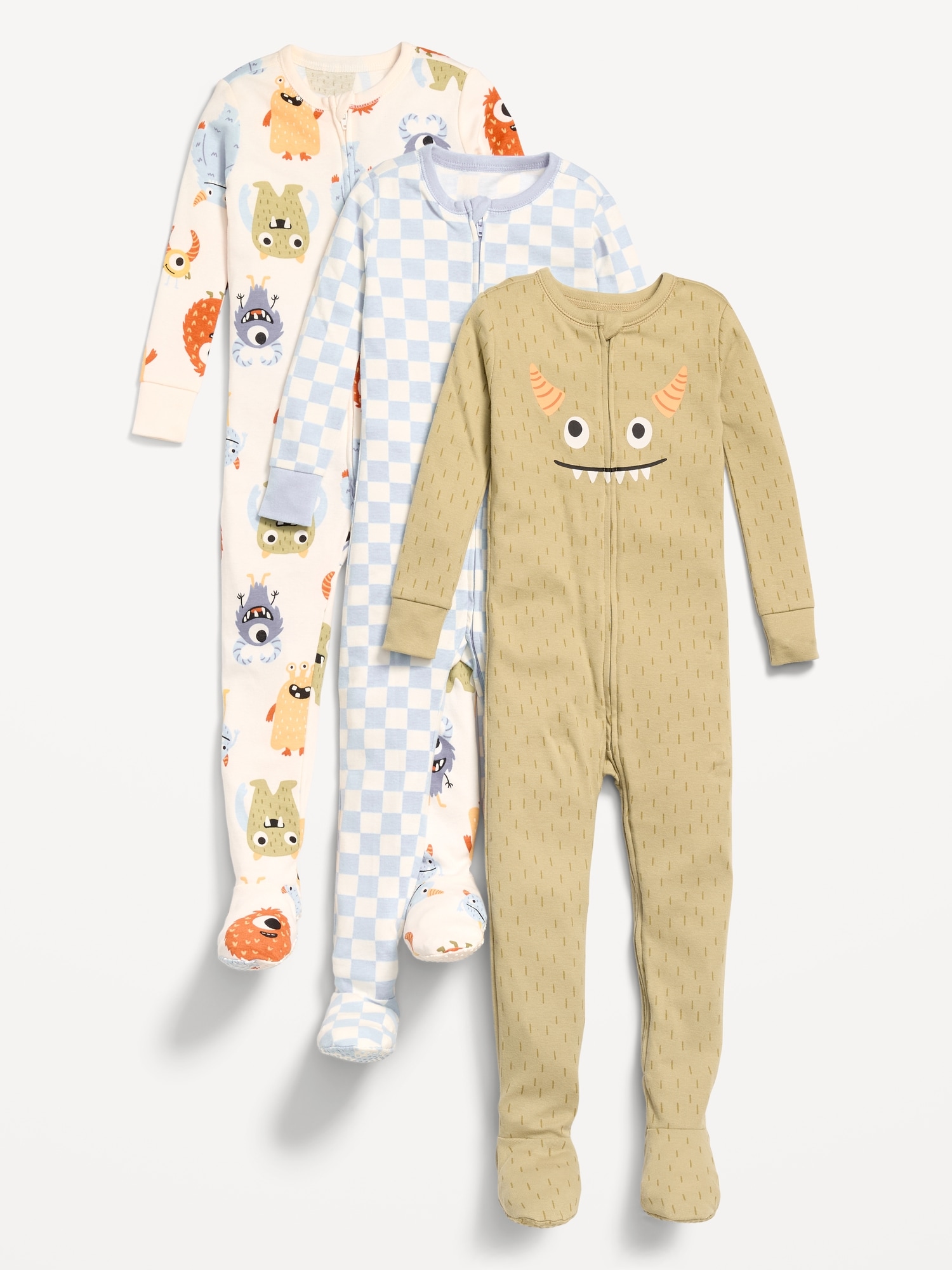 Snug-Fit 2-Way-Zip Pajama One-Piece 3-Pack for Toddler & Baby