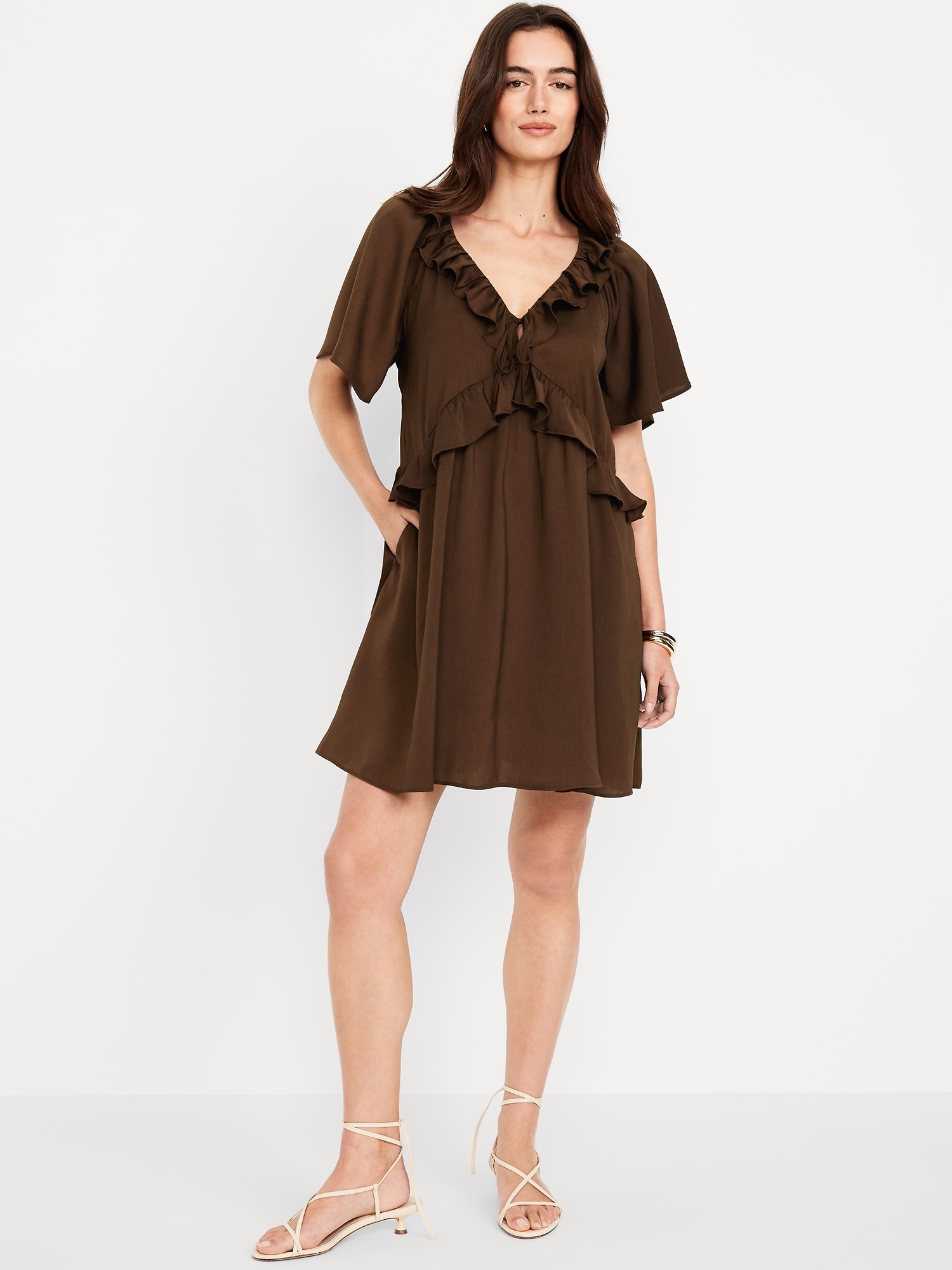 Satin Ruffle Mini Dress