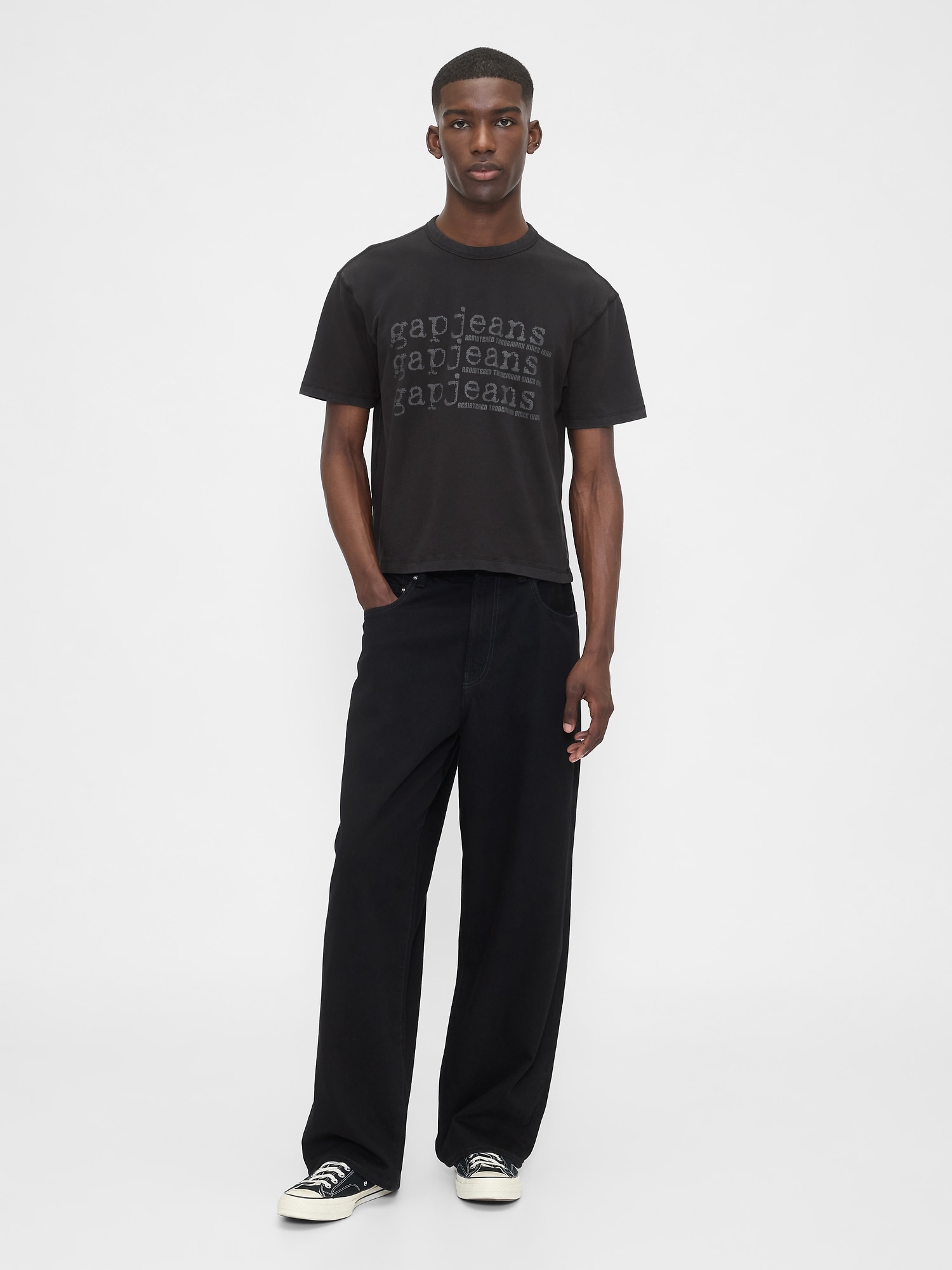 ヘビーウェイト デニム GAPロゴ クロップドTシャツ-1