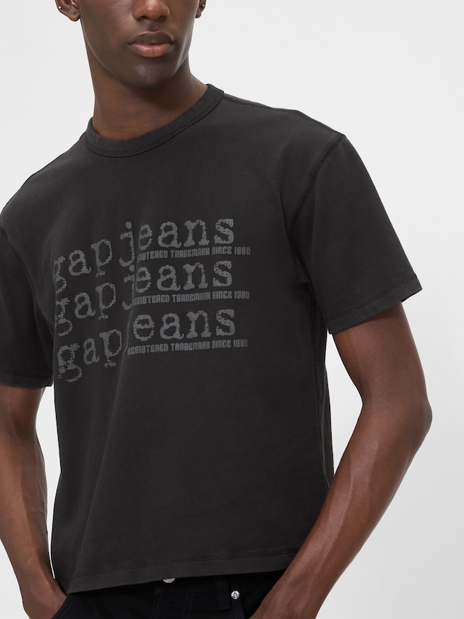 ヘビーウェイト デニム GAPロゴ クロップドTシャツ-3