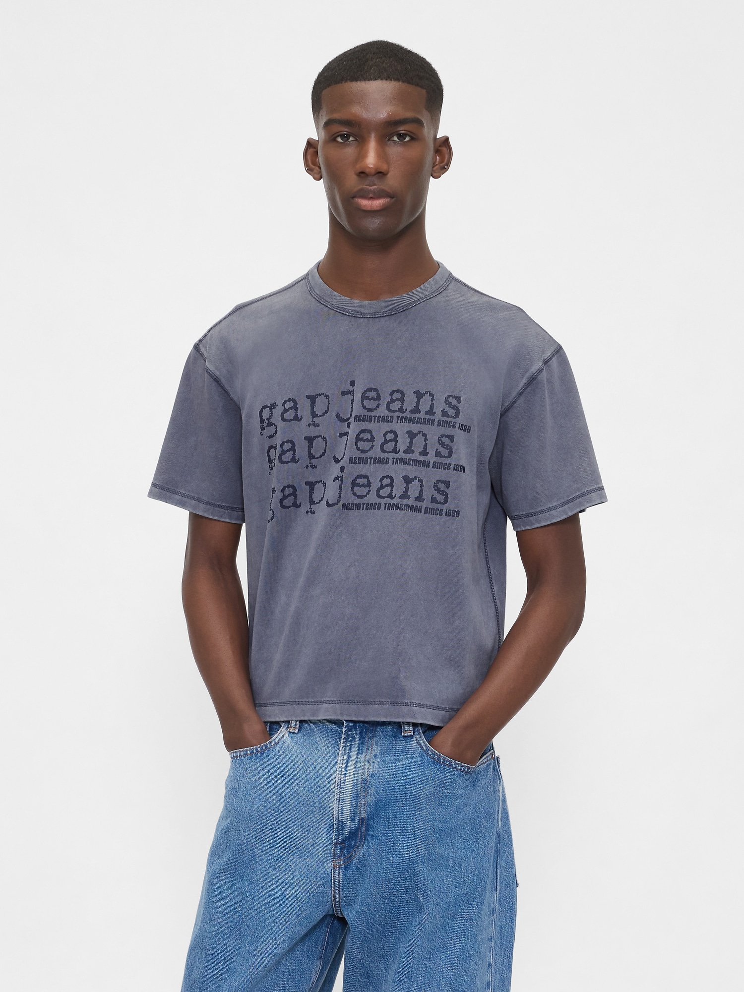 送料関税込み☆ JEANS ロゴ クロップドTシャツ Gap公式オンラインストア | ヘビーウェイト デニム GAPロゴ