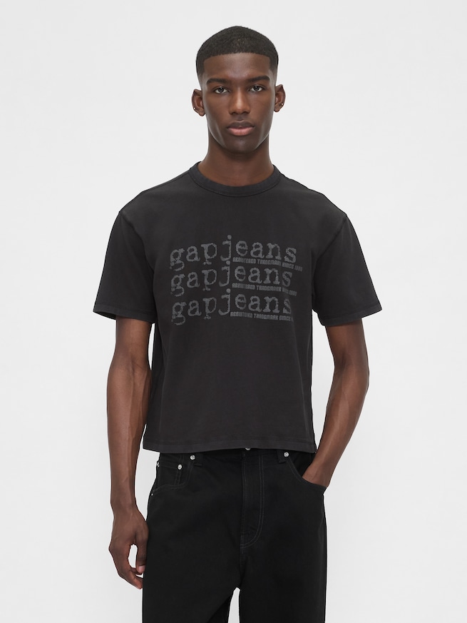 ヘビーウェイト デニム GAPロゴ クロップドTシャツ-0