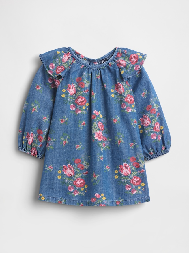 デニム ラッフルフリル ショルダー ワンピース (ベビー)-0