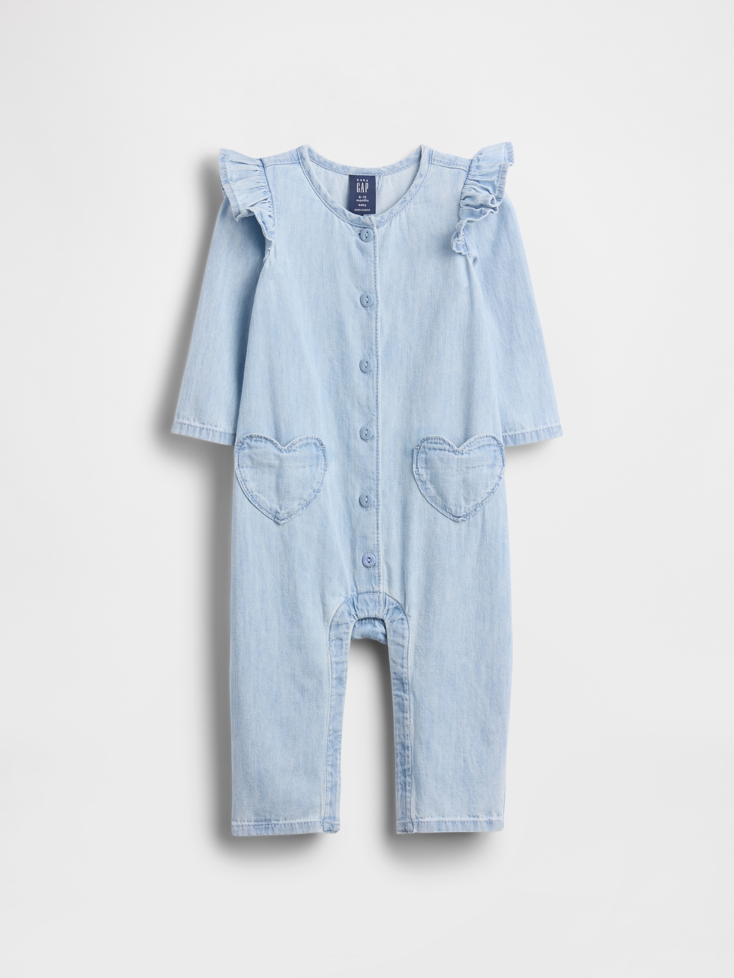 UNE-PIÈCE À POCHES EN CŒUR EN DENIM POUR BÉBÉ