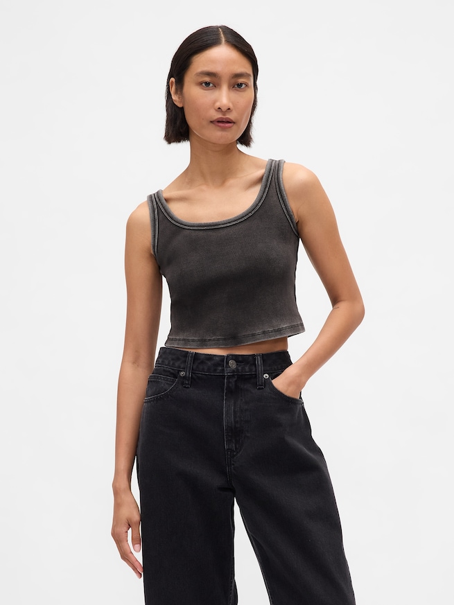 ウォッシュド リブ クロップド タンクトップ-0