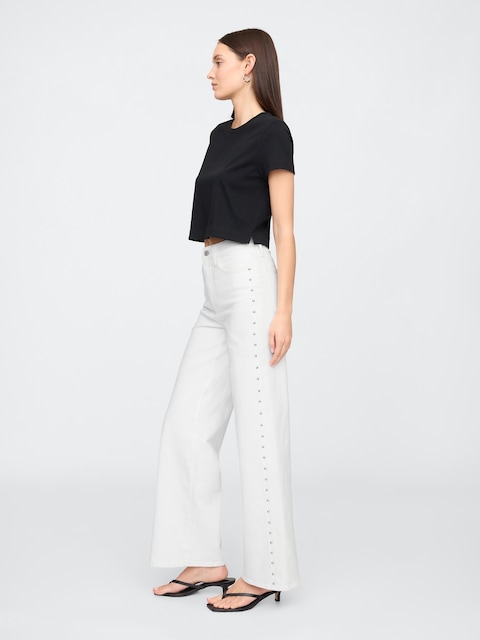 High Rise Studded Wide-Leg Jeans