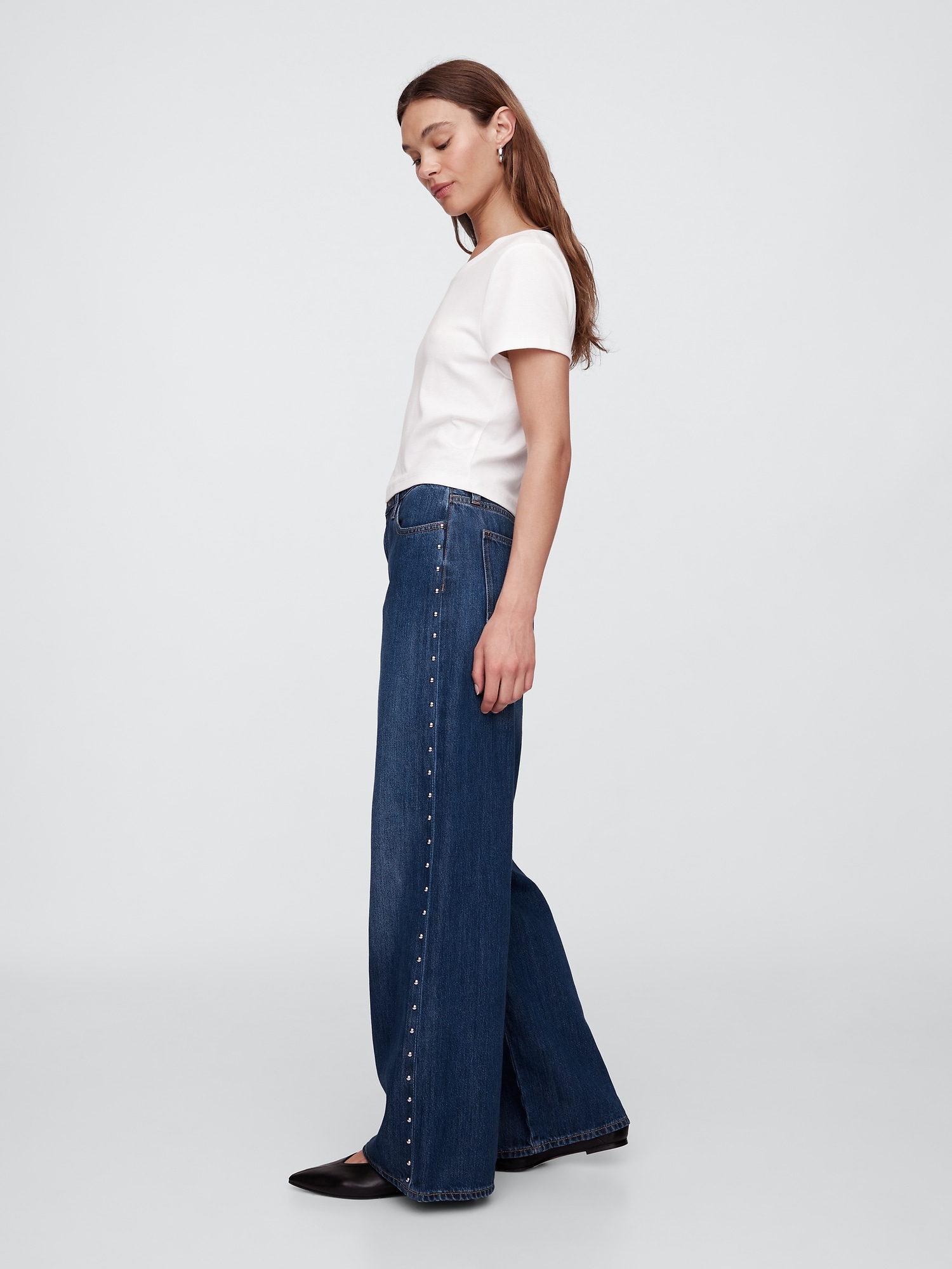 High Rise SuperSoft Studded Wide-Leg Jeans