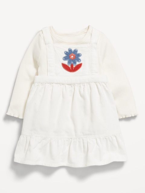 ENSEMBLE T-SHIRT CÔTELÉ À MANCHES LONGUES ET ROBE EN VELOURS CÔTELÉ POUR BÉBÉ