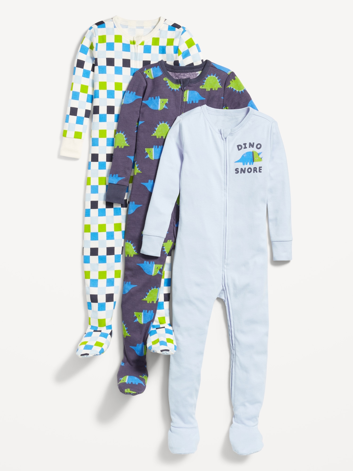 Snug-Fit 2-Way-Zip Pajama One-Piece 3-Pack for Toddler & Baby