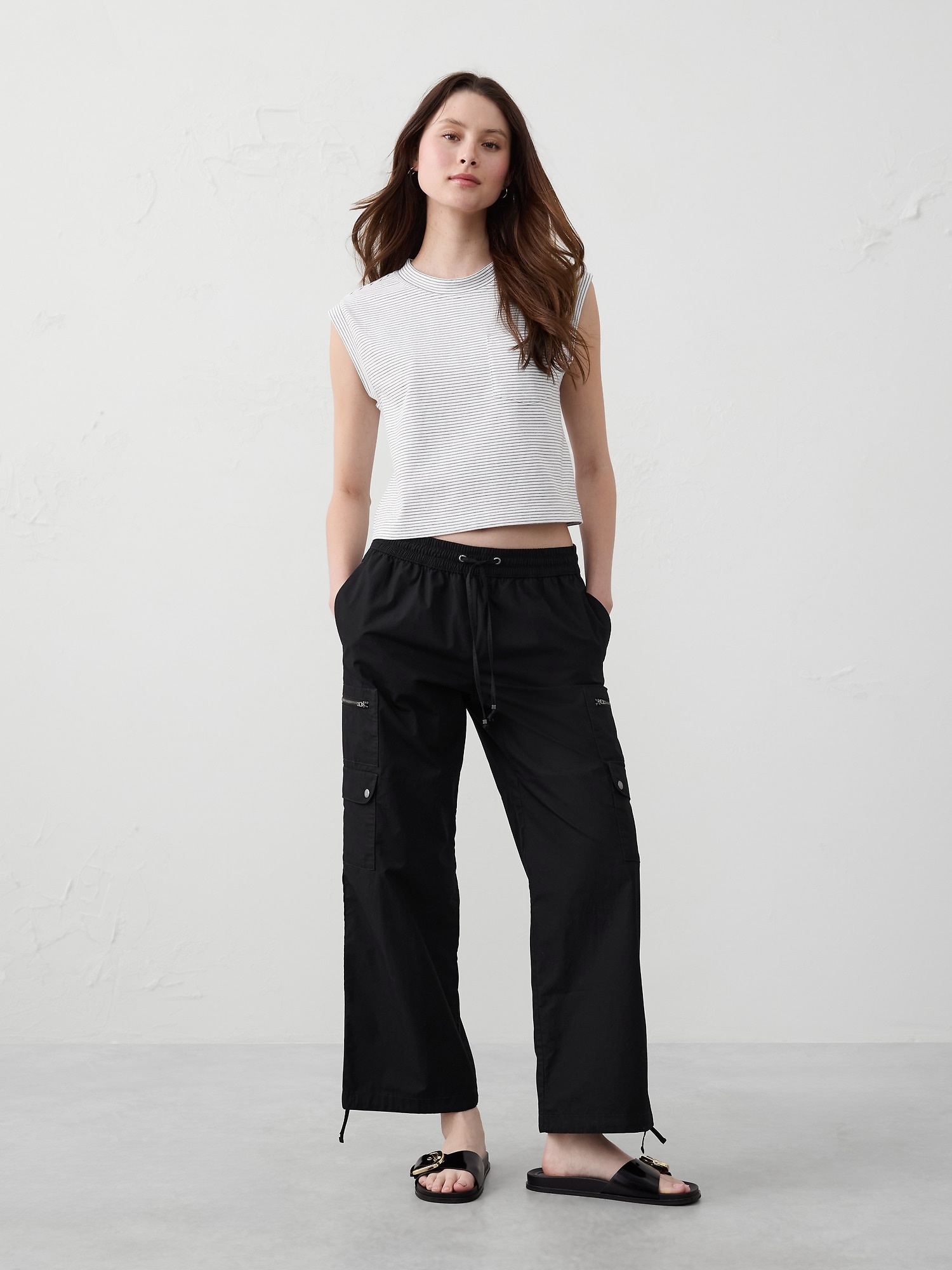 Straight High-Rise Poplin Pull-On Pant