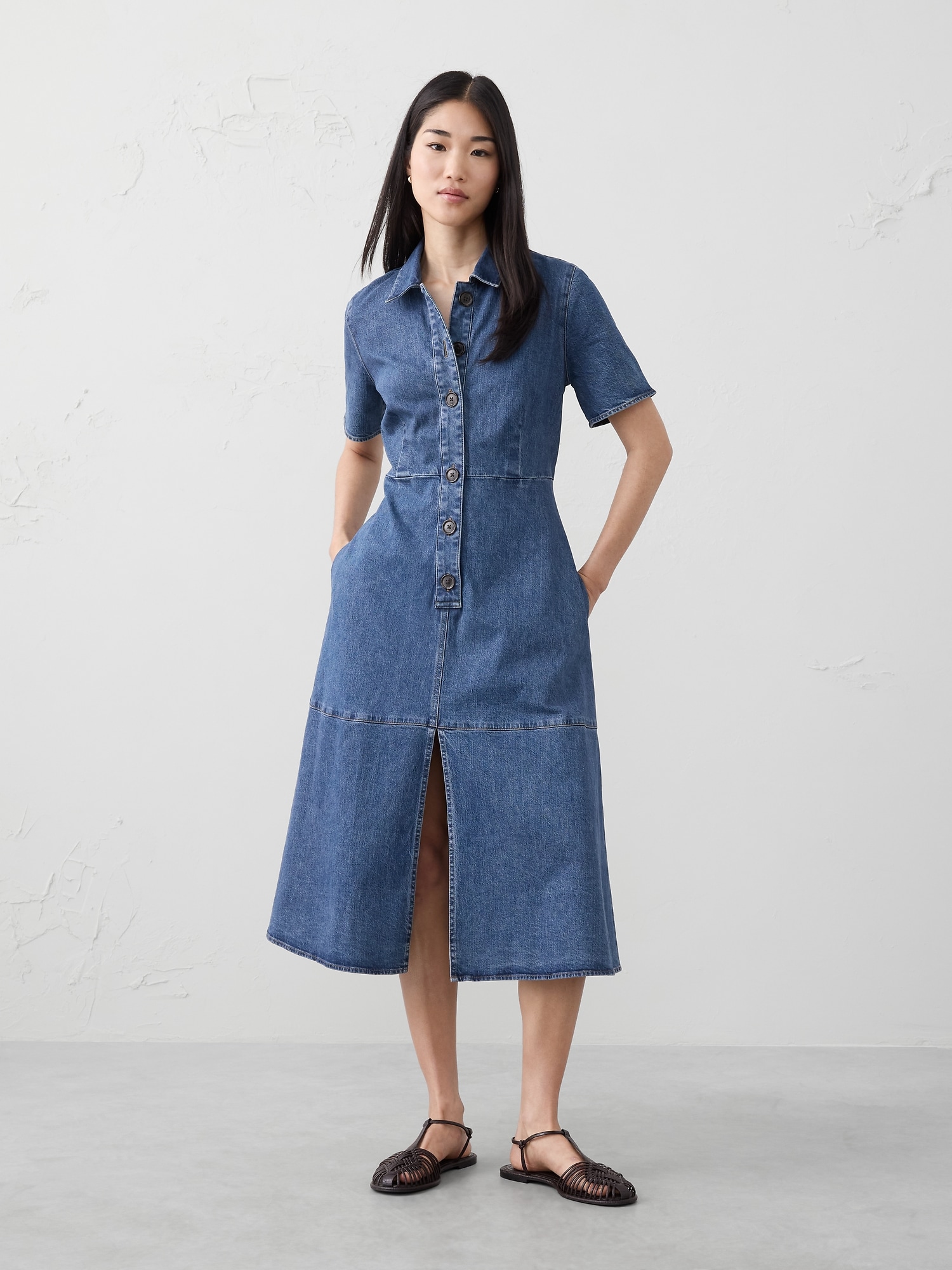 ROBE MI-LONGUE EN DENIM À COL