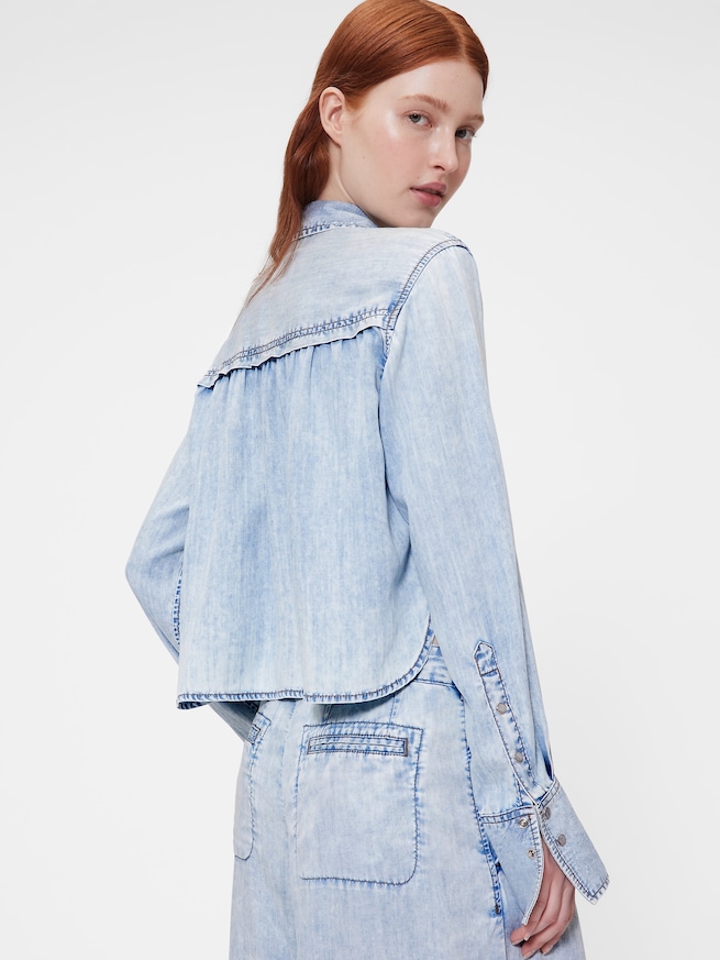 GapStudio ドレープデニム クロップドシャツ-3