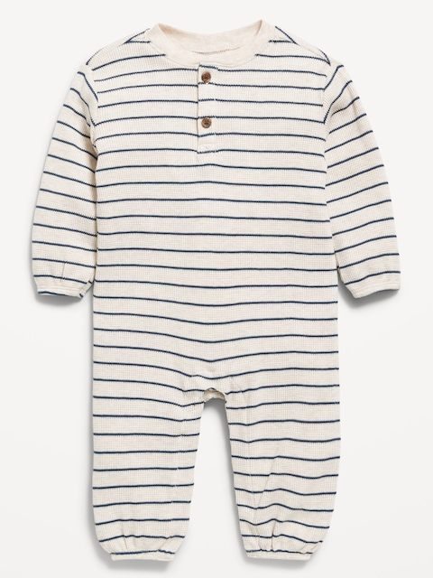 Printed Waffle-Knit Henley One-Piece for Baby