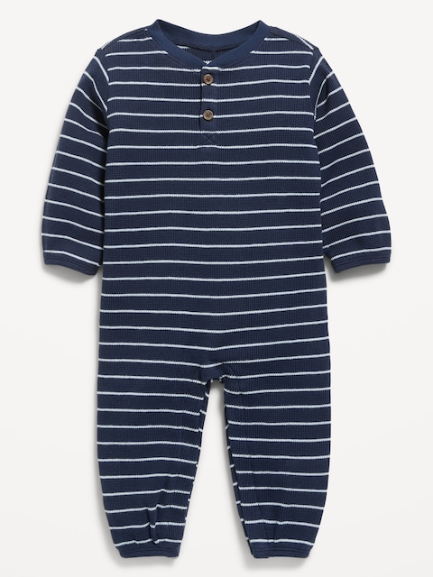 Printed Waffle-Knit Henley One-Piece for Baby