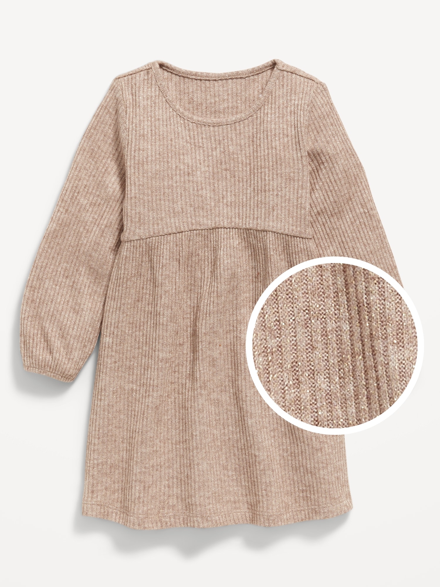 Long-Sleeve Shiny Ribbed Dress for Toddler Girls